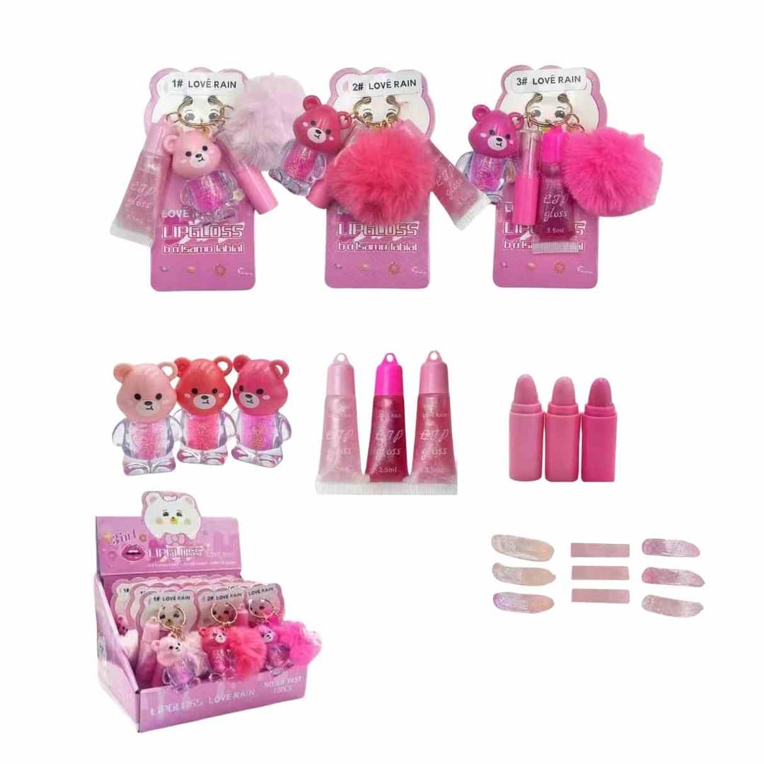 LR-5655 KIT CANDY LIPS BRILHO LABIAL 3 EM 1 CX/12 LOVE RAIN