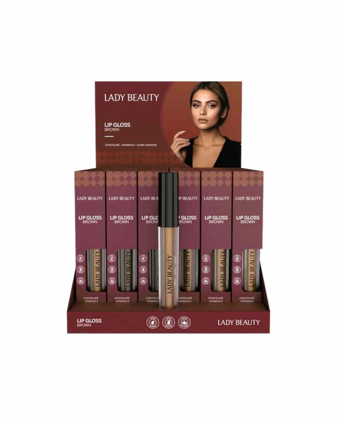 LB46 LIP GLOSS BROWN GLOW CX/36 LADY BEAUTY